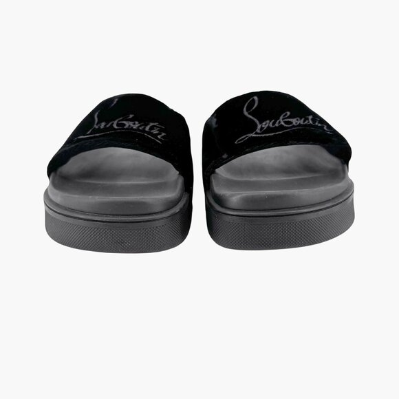 Christian Louboutin 'Navy Pool' Slide Sandals Size 37 US 7 Black Velvet Logo 33 - Picture 6 of 12